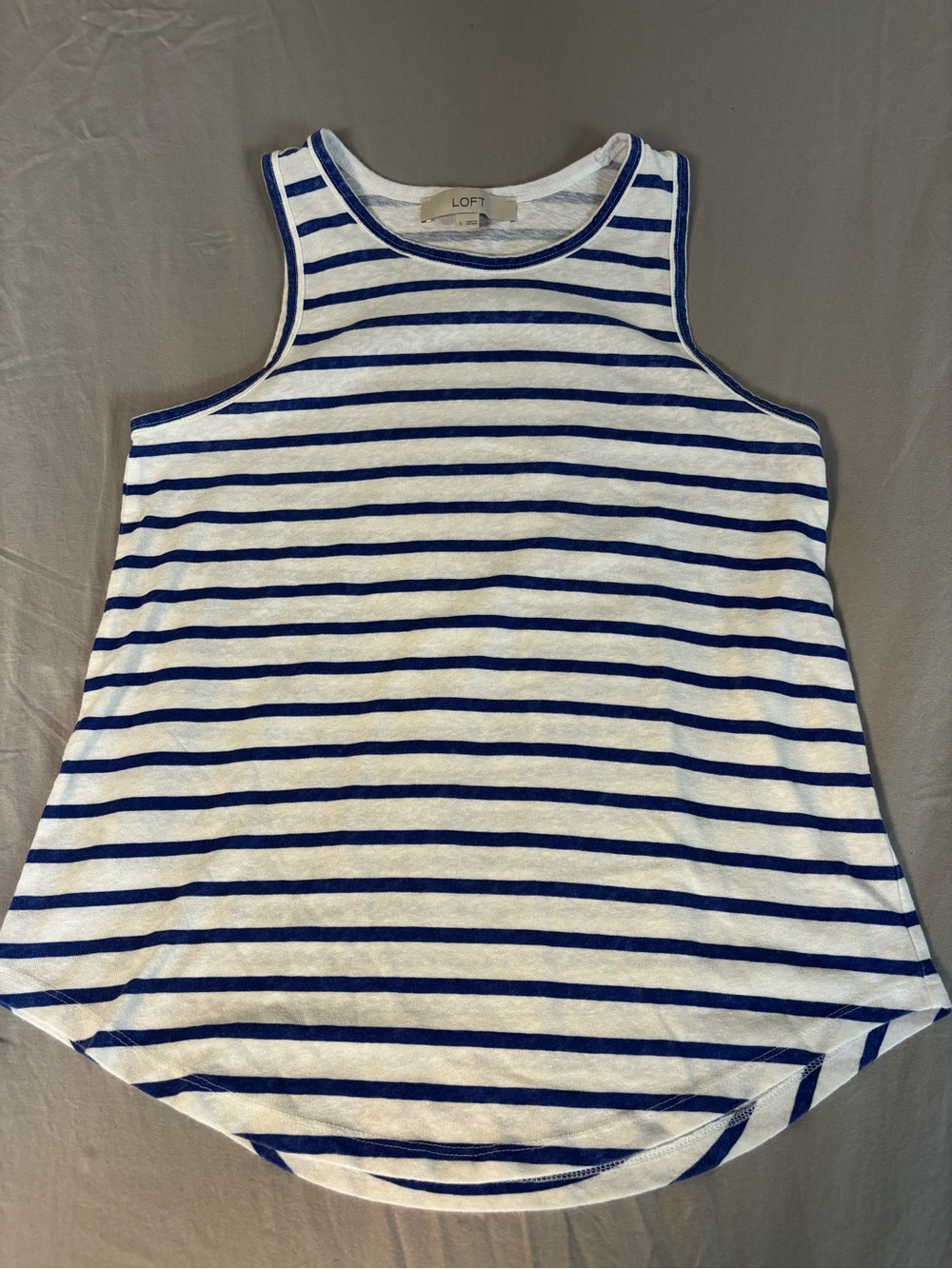 LOFT White and Navy Striped Sleeveless Tank